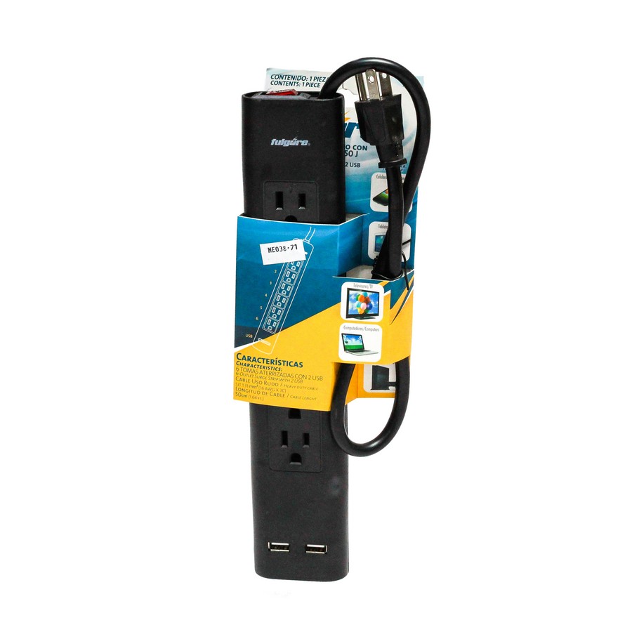 REGLETA FULGORE 6SAL + 2USB FU1035