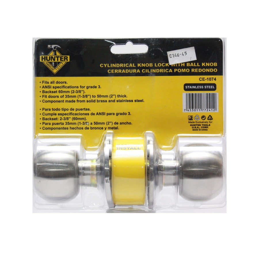 CERRADURA HUNTER CON LLAVE CE-1074 ACERO INOX. (NC)
