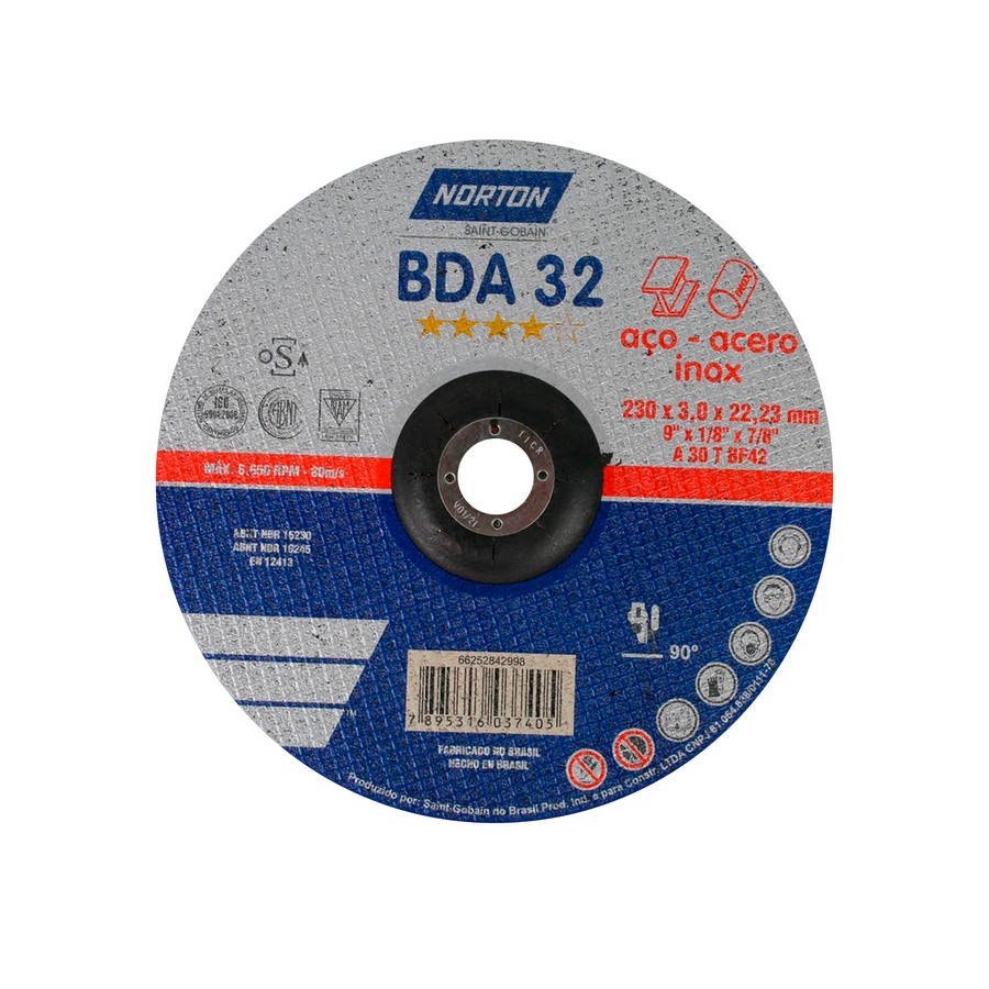 DISCO PARA METAL NORTON CONICO T42  3.0MM X 9 BNA32