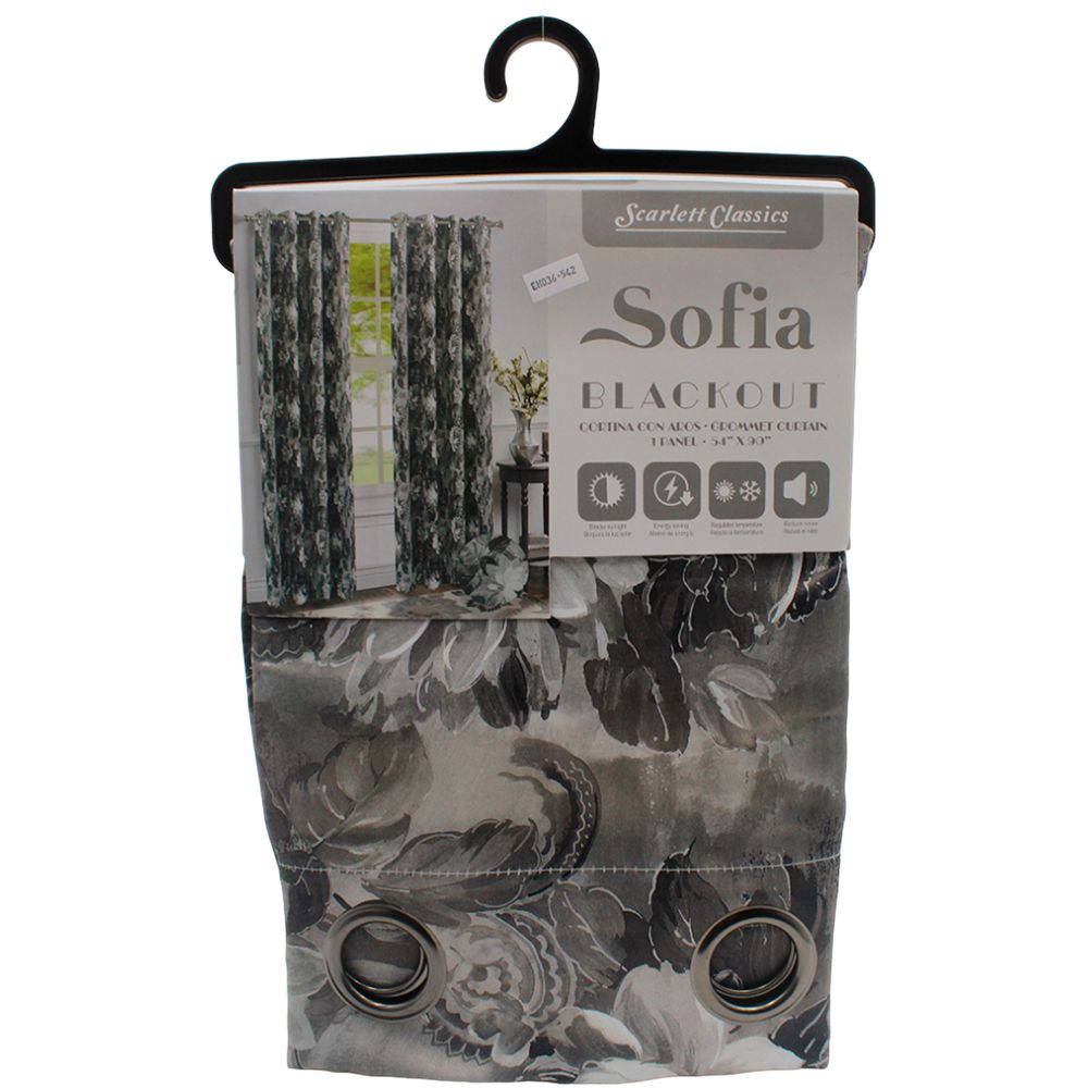CORTINA PARA SALA BLACKOUT SOFIA 54 X 90 GRIS FLORES SCR-3253