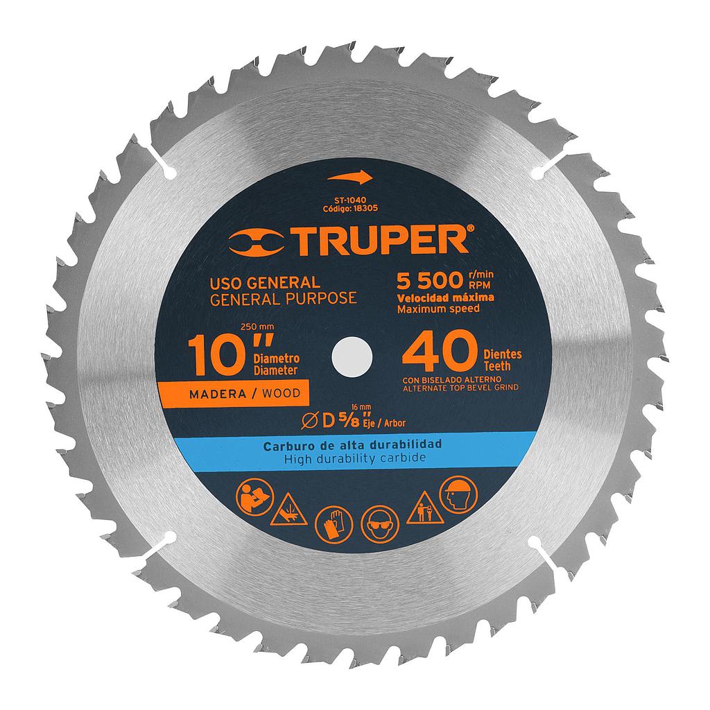 DISCO PARA SIERRA CIRCULAR TUNGS. TRUPER 10 X 5/8 X 40D 18305/TC2329