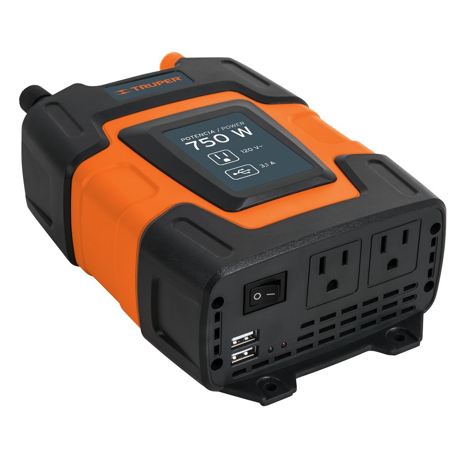 CONVERTIDOR DE CORRIENTE DE 12V A 120V CON 2 PUERTO USB 750W TRUPER 10490