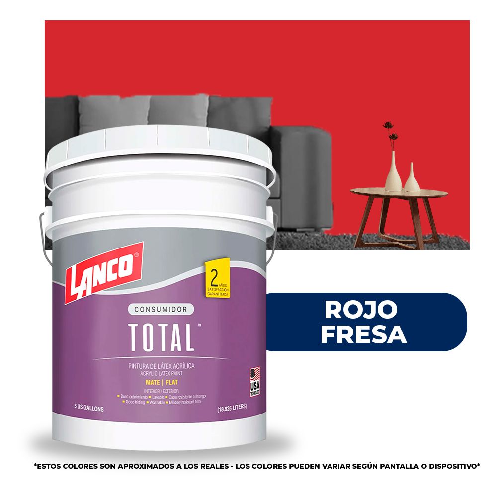 PINTURA TOTAL ACRILICA LATEX ROJO FRESA CUBETA TL3476 (NC)