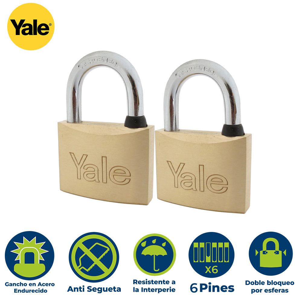 SET 2 CANDADOS LATON UNIFICADOS 50MM YALE 110-50