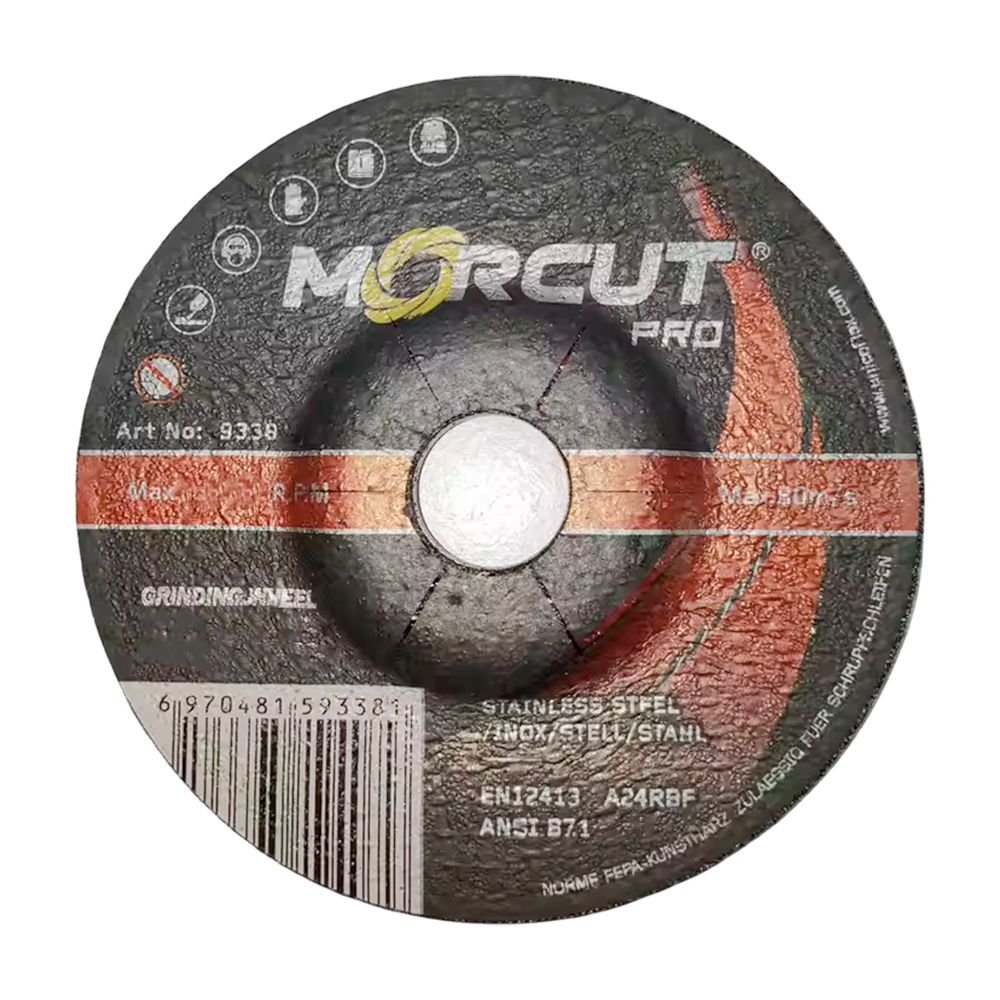 DISCO PARA METAL MORCUT DESBASTE CONICO T27 6.4MM X 4 1/2 X 7/8 A24RBF