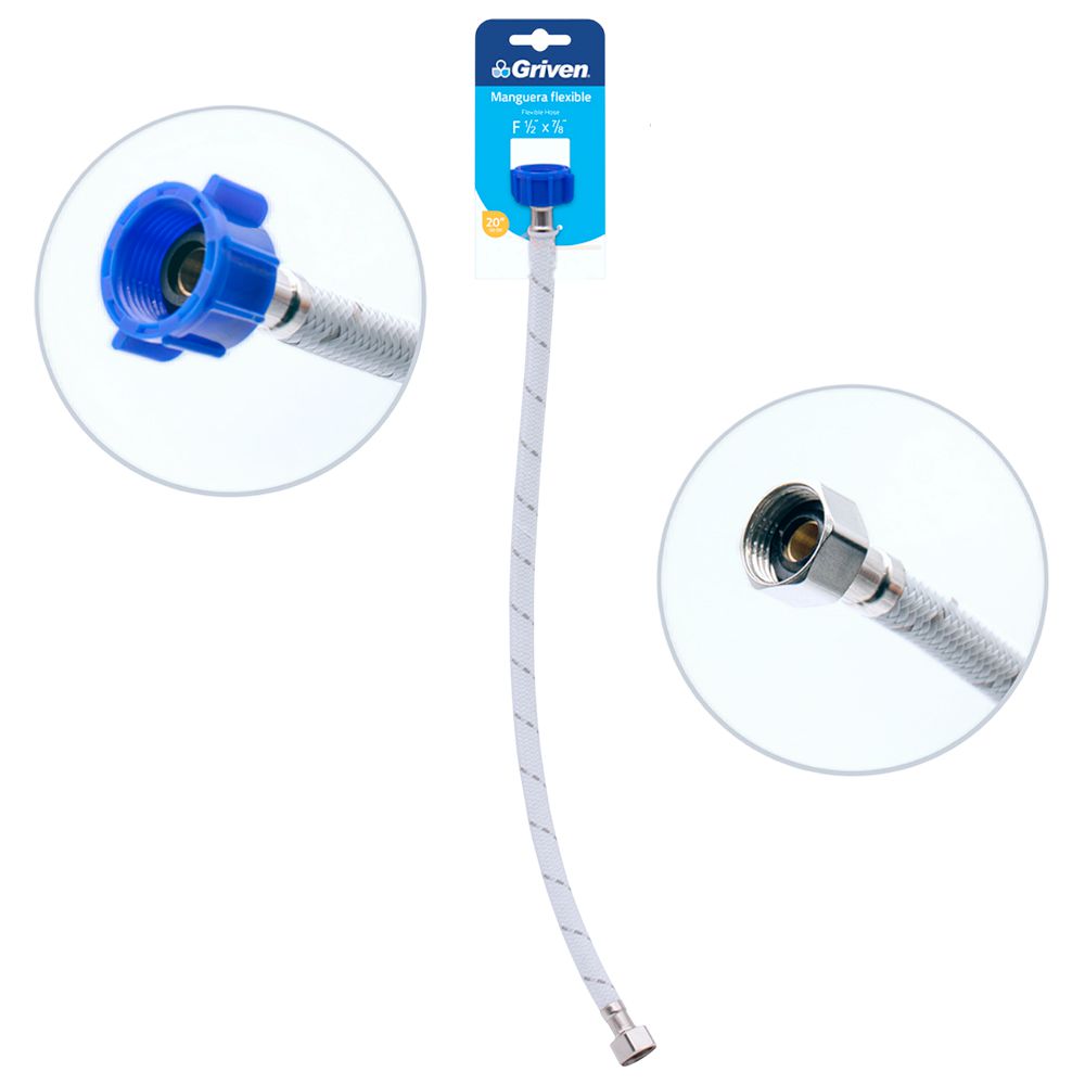TUBO ABASTO FLEXIBLE GRIVEN PARA INODORO 7/8 X 1/2 X 20 PULG A367-HSP20-7-8