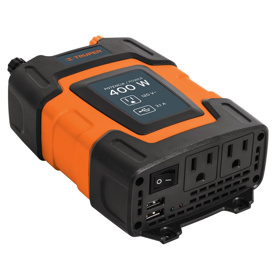 CONVERTIDOR DE CORRIENTE DE 12V A 120V CON PUERTO USB 400W TRUPER 10449.
