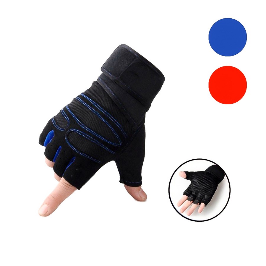 GUANTES PARA EJERCICIOS AZUL CON ROJO HO-1375 (DESC)