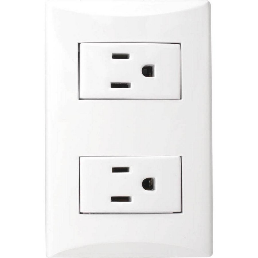 TOMA CTE. PLATA HEMBRA DOBLE CON PLACA BLANCO 1009A-W