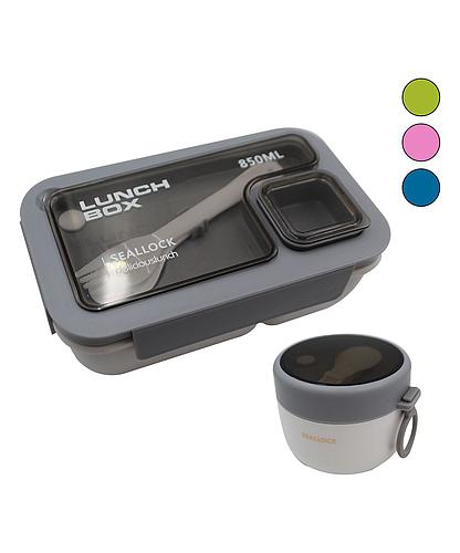 LONCHERA PARA COMIDA CON 2 ENVASES + CUBIERTOS + TAZA 930ML LHC-1536