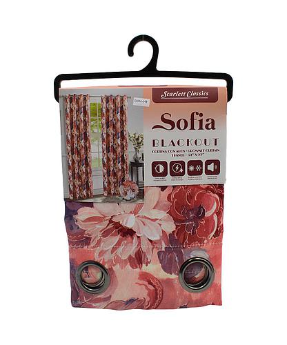 CORTINA PARA SALA BLACKOUT SOFIA 54 X 90 ROJO/FLORES SCR-3251