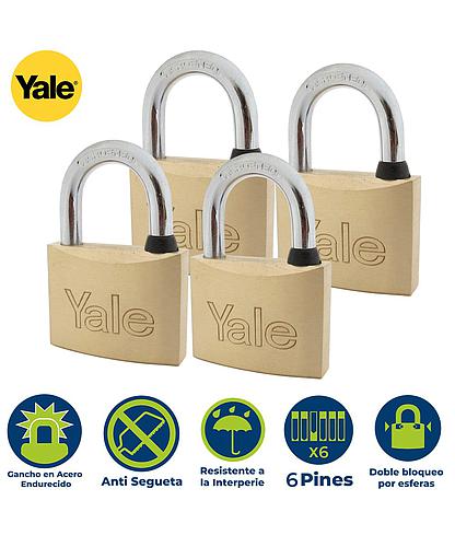 SET 4 CANDADOS LATON UNIFICADOS 50MM YALE 110-50