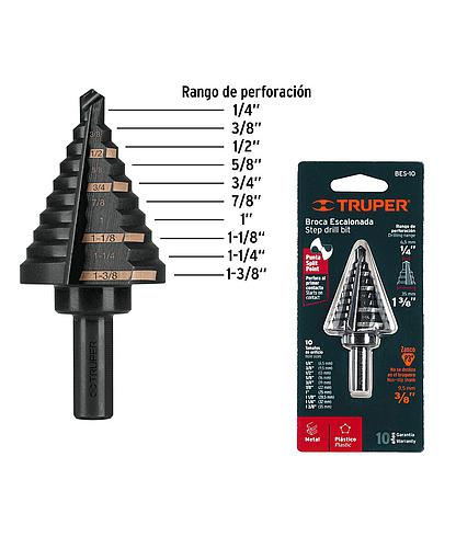 BROCA ESCALONADA MULTIUSO HSS 1/4 PULG - 1 3/8 PULG TRUPER 12126