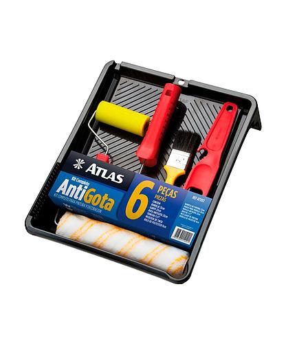 KIT DE 6 PZAS. ANTIGOT. 2 RODILLOS + BANDEJA + BROCHA + MEZCLADOR PINT. ATLAS AT1017