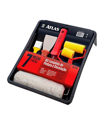 KIT DE 7 PZAS. 3 RODILLOS + BANDEJA + BROCHA + ESPATULA ATLAS AT1016