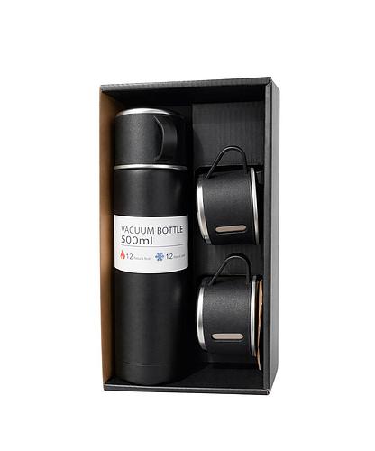 TERMO ACERO INOX. 500ML CON 2 TAZAS SV-GB-766-BLK