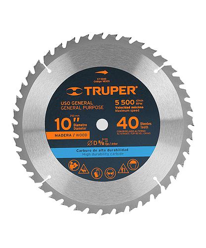 DISCO PARA SIERRA CIRCULAR TUNGS. TRUPER 10 X 5/8 X 40D 18305/TC2329