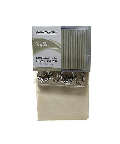 CORTINA PARA BAÑO CON GANCHOS BEIGE PEYTON SCR-1785-BEI (DESC)