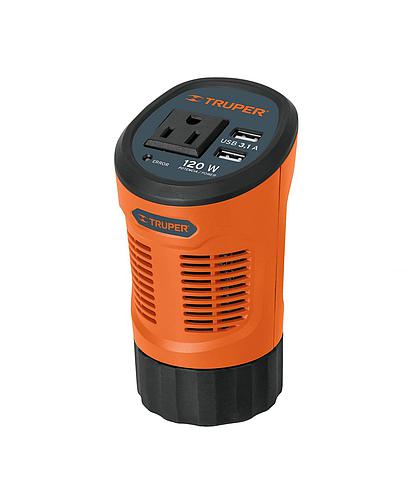 CONVERTIDOR DE CORRIENTE DE 12V A 120V CON 2 PUERTO USB 120W TRUPER 15725