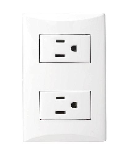 TOMA CTE. PLATA HEMBRA DOBLE CON PLACA BLANCO 1009A-W
