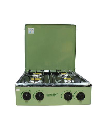 COCINA DE MESA CON TAPADERA GAS 4Q VERDE ECOCINA