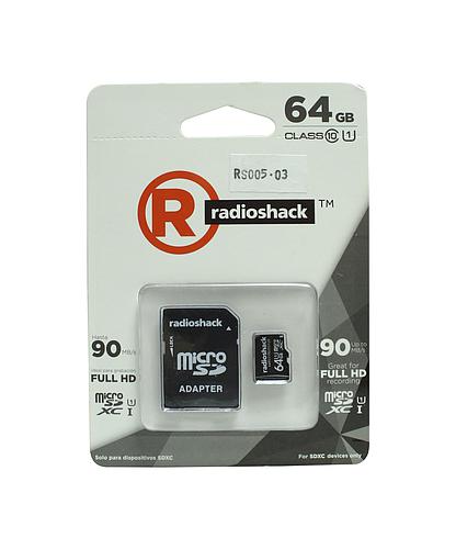 MEMORIA MICRO SD CLASE 10 CON ADAPTADOR 64GB RADIOSHACK 4401119