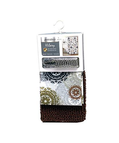 CORTINA PARA BAÑO CON ALFOMBRA 14 PCS HILARY SCR-HIL-001
