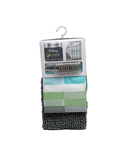 CORTINA PARA BAÑO CON ALFOMBRA 14 PCS HILARY SCR-HIL-006