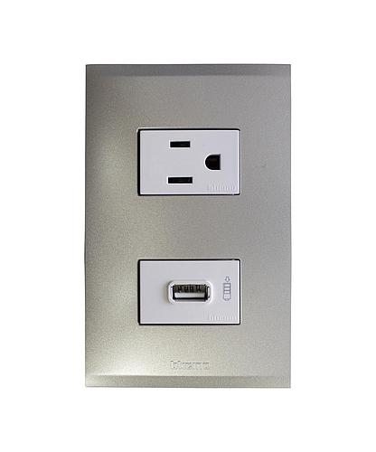 TOMA DOBLE POLARIZADO CON PUERTO USB CHAMPAGNE NOBILE BTICINO AF2231USBEBCH (NC)